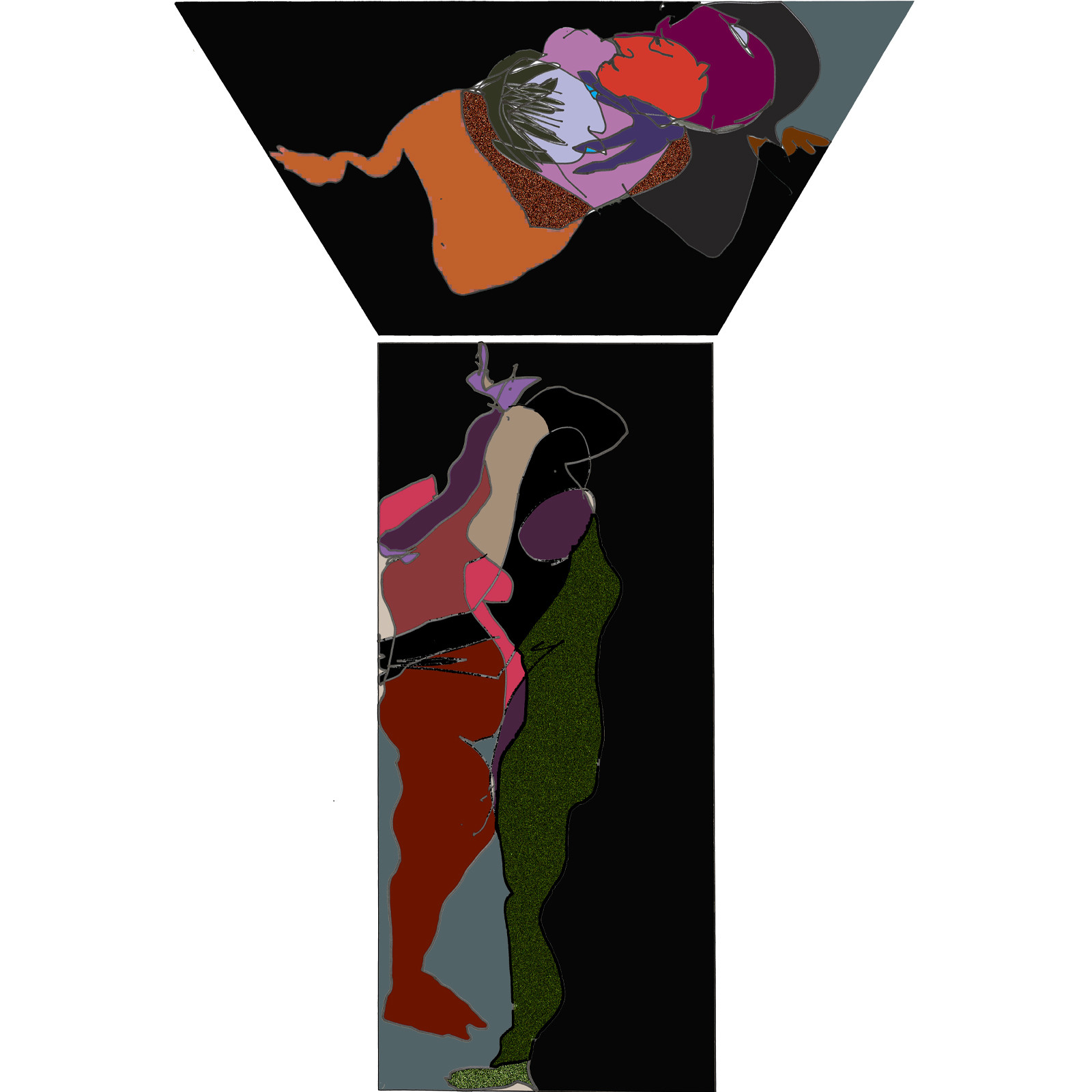 Dessins en aveugle à partir des photos des couples.Réalisation sur palette graphique Impression jets d'encresFormat A 2   12 - 2022