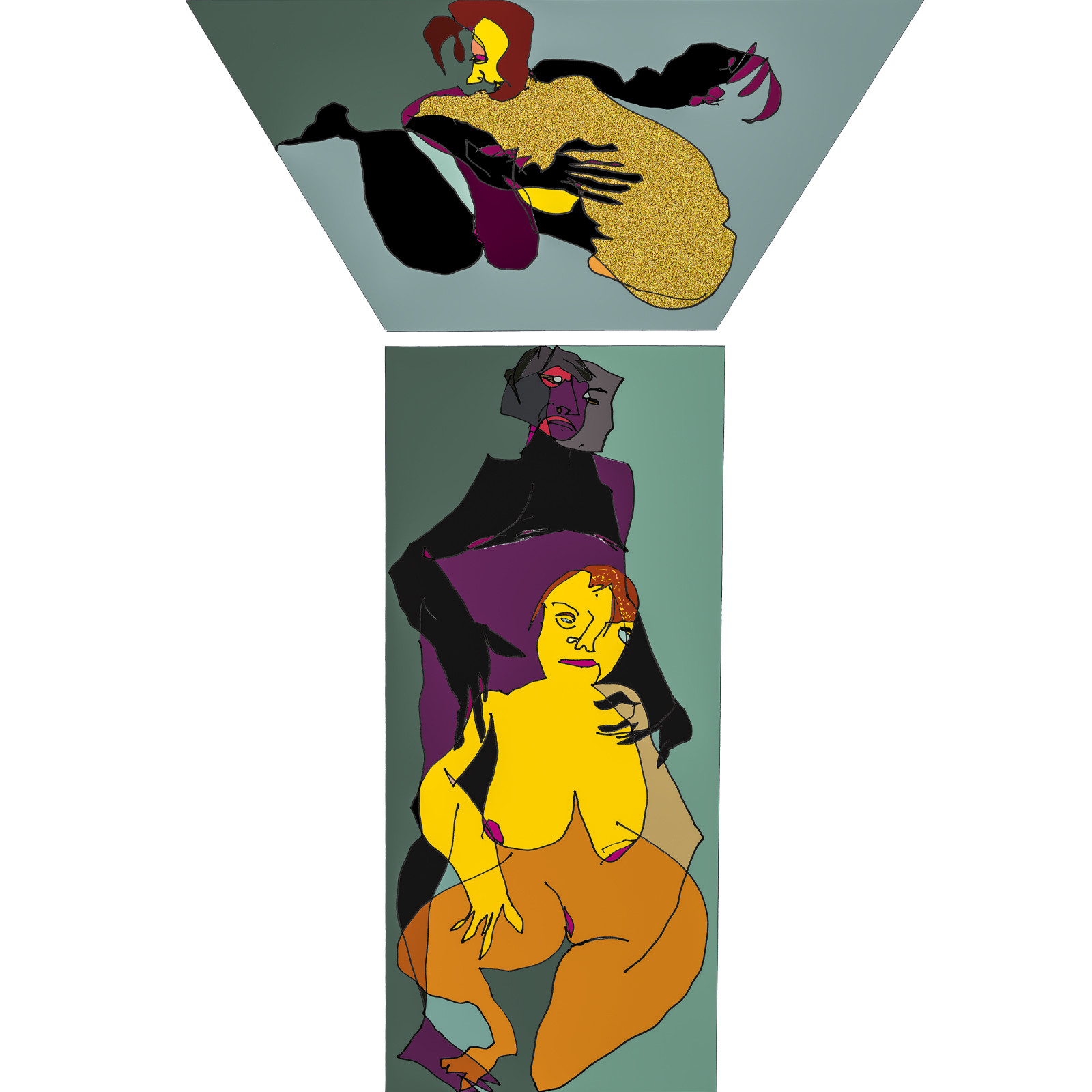 Dessins en aveugle à partir des photos des couples.Réalisation sur palette graphique Impression jets d'encresFormat A 2   12 - 2022