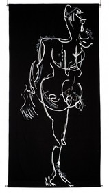 toile tissu noir - dessins de Mado numérisés et agrandis par vidéo projectionDessin à la peinture acrylique blanche, directement au tube, pour créer unrelief, perceptible par les non voyants.200 x 100     2009-2010NDM - CL - PROFIL