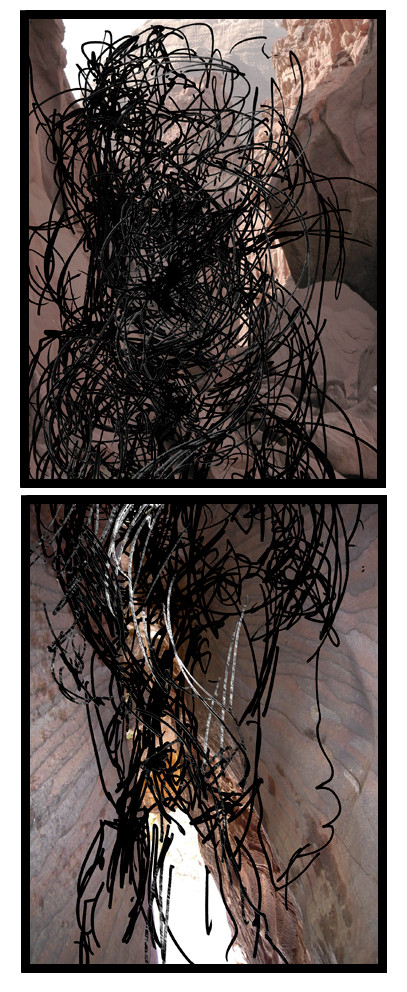 CL  BL 3DESSIN EN AVEUGLE, les yeux bandés, par touché du corps. Dessins repris scannés et travaillés sur palette graphique. Chaque image, au format 30 x 40, est imprimée par jet d'encres aux pigments.Les initiales désignent en premier celui qui dessine, en second, celui qui est dessiné80 X 30   octobre 2010