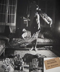 NO HEROES   8       3 – 11 – 81C'est un jeu qui n'est pas gratuit, puisqu'il est le moyen de retourner à la réalité, soit sous son aspect anecdotique, soit sous son aspect symbolique. Il n'est pas gratuit car il permet également de retourner à son imaginaire, ce qui est occulté en grande partie par le quotidien. Prendre des moments pour exprimer quelque chose, ce n'est vraiment que le début de ce que j'aurais souhaité, d'une façon bien plus développée, depuis longtemps. C'est une forme de langage, qui comme tout langage demande un apprentissage et une maitrise. Souvent le langage est perçu comme un moyen d'exprimer quelque chose à quelqu'un d'autre ; il a aussi pour fonction de se dire des choses à soi-même, ce qui m'a paru évident ( le retour sur soi ), dans ce type de travail non verbal. A travers ce type d'activité on peut arriver à exprimer des choses que le langage parlé ne peut pas dire, soit à cause des tabous, soit à cause des stéréotypes. Quand on parle, on le fait en général avec sa gueule, en cachant tout le reste, alors que là, on parle avec tout le reste, en ne cachant que sa gueule. Ce que j'ai senti un peu comme un manque, c'est un temps de concentration trop court. Ce que j'ai trouvé intéressant, c'est que tu aies pu prendre des photos pendant la préparation des images, ce qui me renvoyait à l'idée que quelque chose qui n'est pas fini, n'est pas synonyme de quelque chose qui est vide de sens.