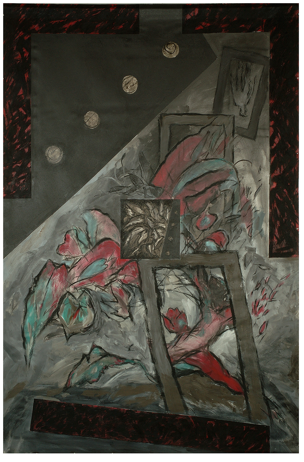 DESCRIPTION D'UN COMBAT 52004 et reprise en Avril et Mai 2005toile libre de 3m de haut, par 2m de largeAcrylique sur toile polyester