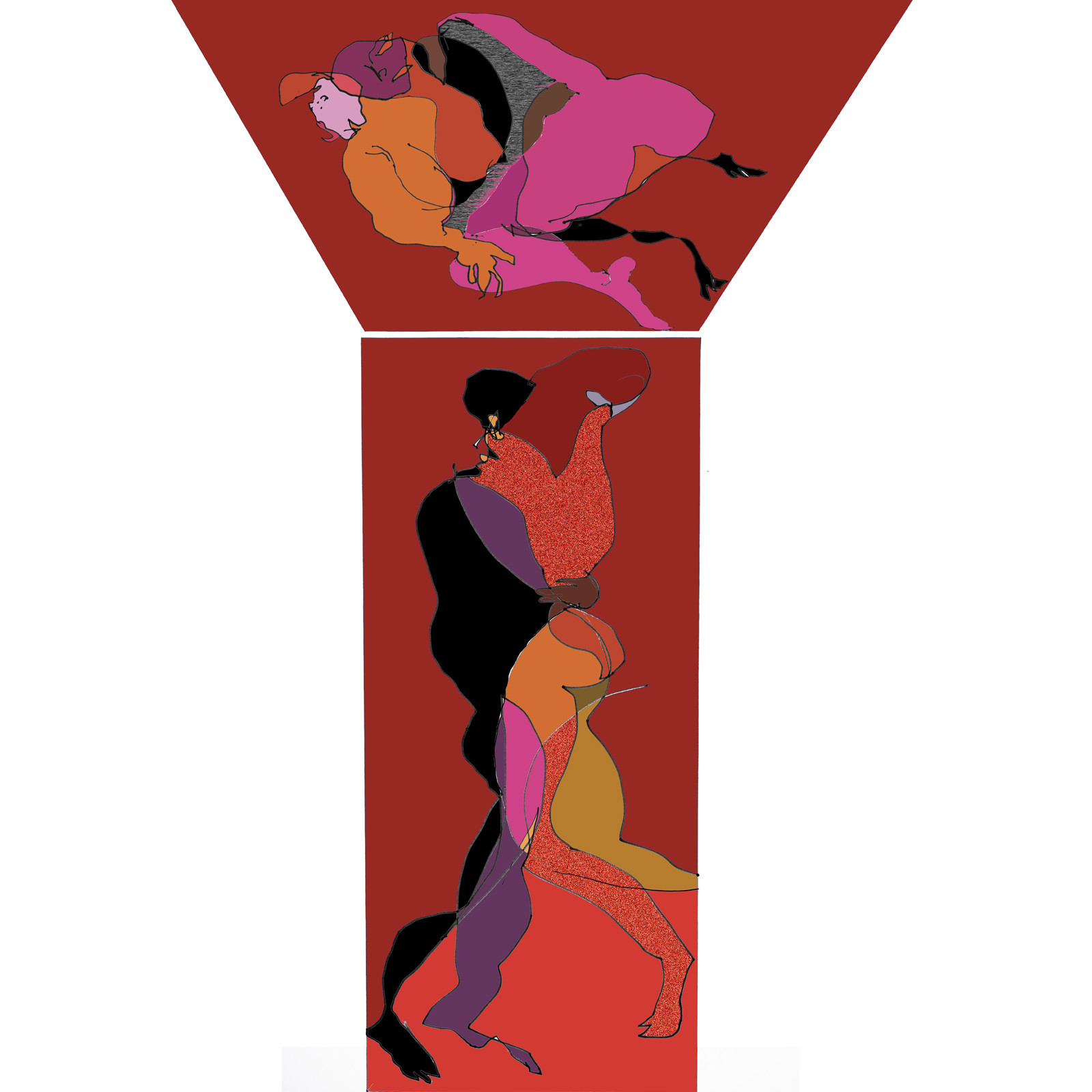 Dessins en aveugle à partir des photos des couples.Réalisation sur palette graphique Impression jets d'encresFormat A 2   12 - 2022