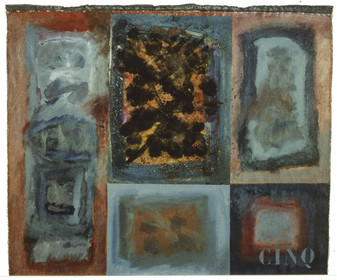 séries HOMMAGE À MES ÉLÈVES - petites peintures d'élèves récupérées à la corbeilleet marouflées sur la toile - acrylique et encres, crayons de couleurs - 50 x 65 - 9  82