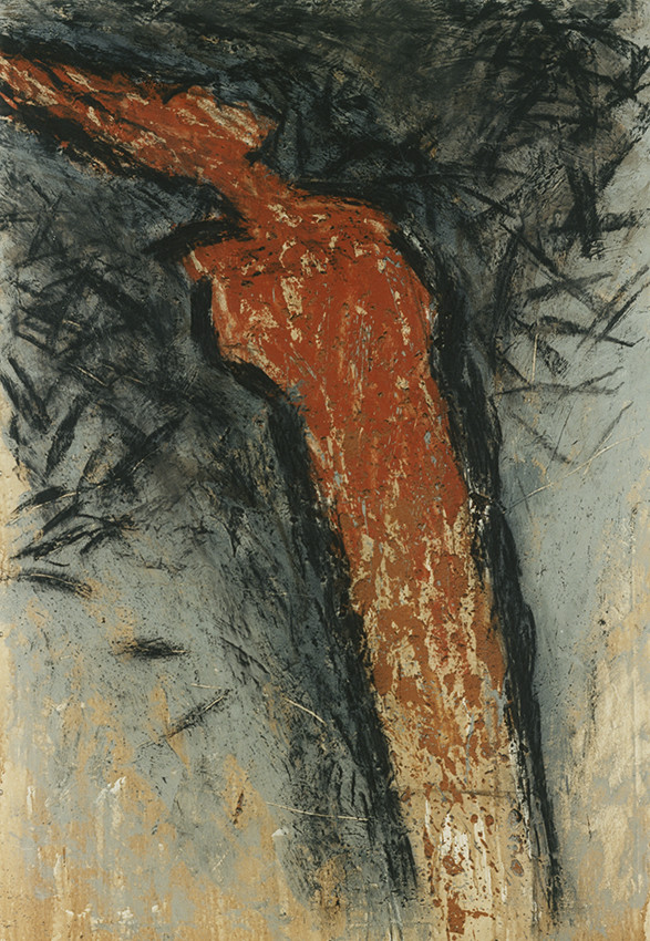 DERIVE  11Acrylique, fusain, pigments, terre, poudre de marbre, bitume, graphite, sur papier7 - 7 - 1995140 x 200