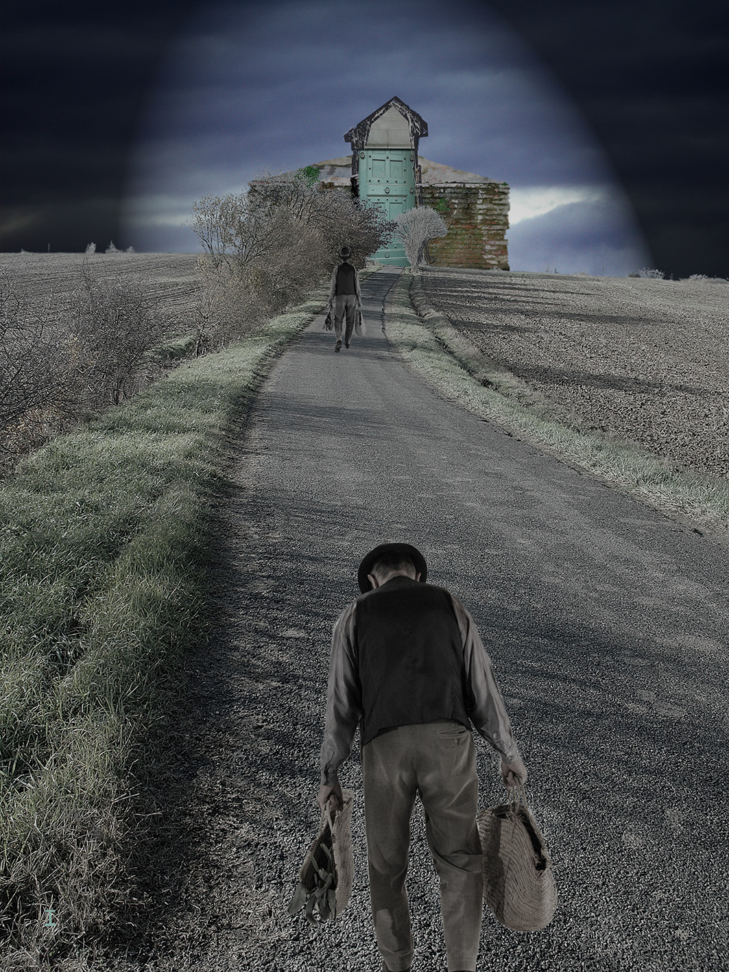 DEVANT LA LOI 1image en hauteur, au format 30 x 40 cm   existe aussi au format 60 x 80Photo montages numériques, dessin, blue screen, impression jet d’encres aux pigments.