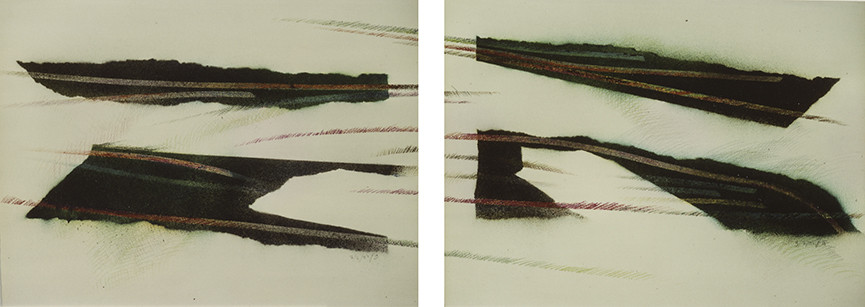 série des TRACES AIMANTÉES - pulvérisations d'encres, aimants en bandes - 2 fois 50 x 65 - 7  82