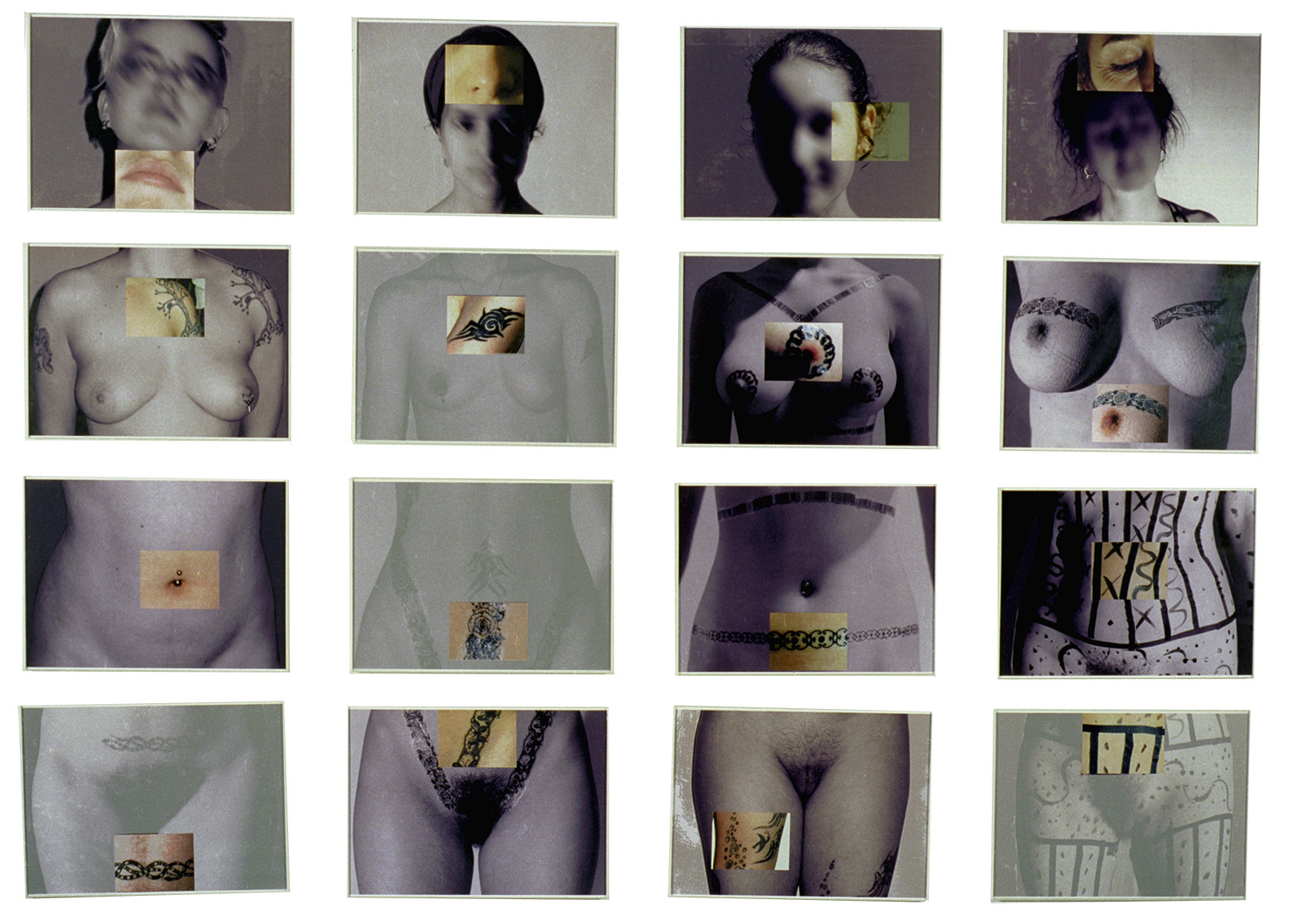 LES TROIS GRÂCES16 fois 30 x 40   5 cm entre chaque format   total : 135 x 190présentation sous cadres verrephoto, palette graphique, polyesterfevrier 2000