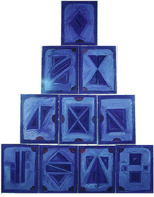 Légende :	PYRAMIDE 5-Melozzo Da Forli-3-83Description :série des PYRAMIDES - 260 x 200 ( 10 feuilles 50 x 65 )craies, pastels, pochoirs