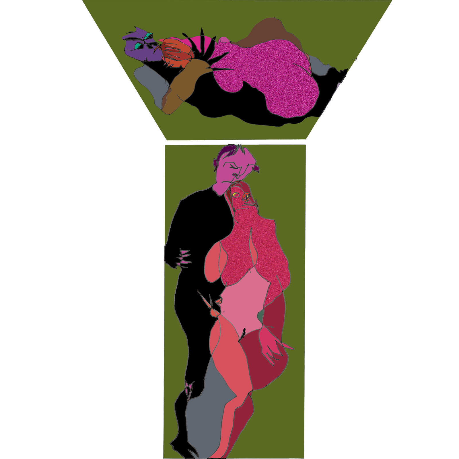 Dessins en aveugle à partir des photos des couples.Réalisation sur palette graphique Impression jets d'encresFormat A 2   12 - 2022