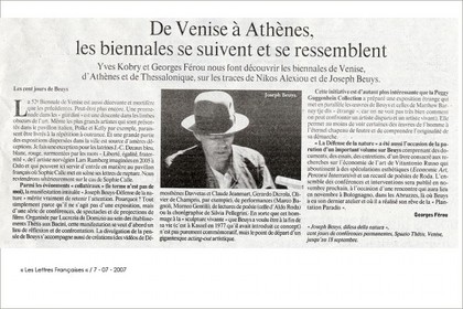 LESLETTRES FRANCAISES  7 - 07 - 2007Biennale de VeniseLe présent n'a pas d'ÂgeVidéo pour Démosthènes Davvetas