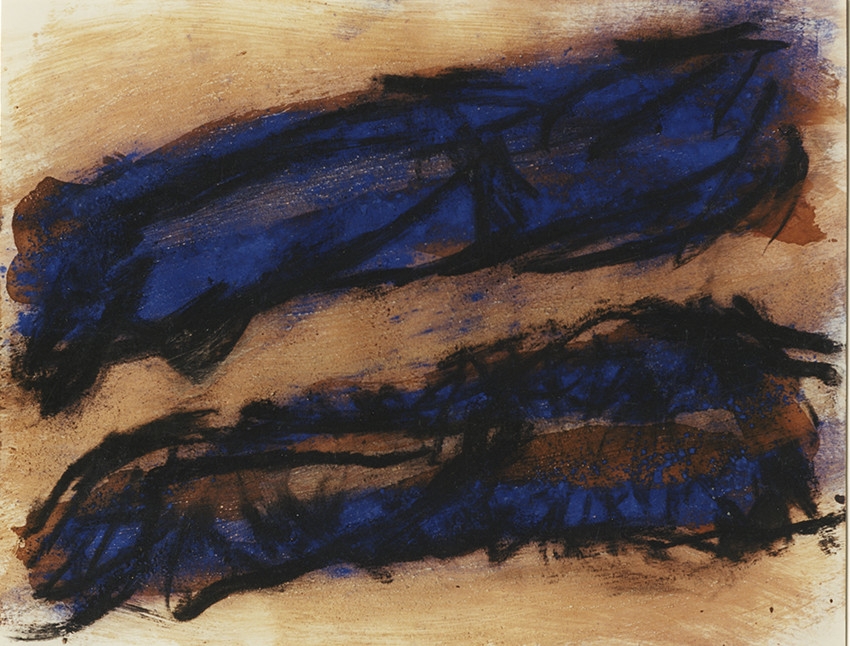 DERIVE  Acrylique, fusain, pigments, terre, poudre de marbre, bitume, graphite, sur papier16 - 8  - 1995  ( 1 )50 x 65